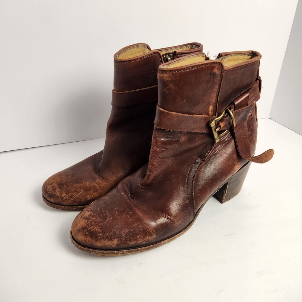 Frye Patty Riding Brown Leather Heeled Ankle Boots Booties Women's‎ Size 9B